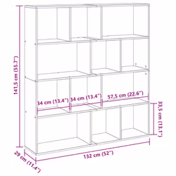 vidaXL Book Cabinet Bookcase Storage Shelf Bookshelf Book Rack Engineered Wood - grey sonoma, 132 x 29 x 141.5 cm - Additional view 3
