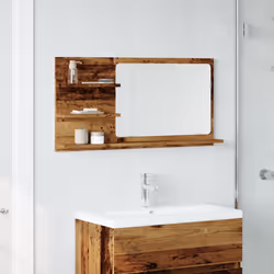 vidaXL Bathroom Mirror Toilet Mirror Washroom Wall Mirror Engineered Wood - old wood