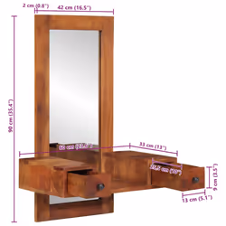 vidaXL Wall Mirror with Drawers 60x33x90 cm Solid Wood Acacia mirror - Additional view 9
