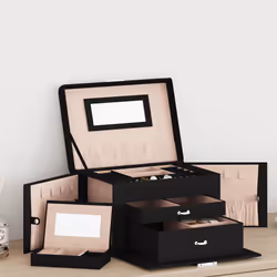 vidaXL Jewellery Box 5-Layer with Mirror Lockable White jewelry organiser - black, 3-layer