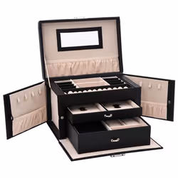 vidaXL Jewellery Box 5-Layer with Mirror Lockable White jewelry organiser - black, 3-layer - Additional view 5