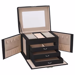vidaXL Jewellery Box 5-Layer with Mirror Lockable White jewelry organiser - black, 4-layer - Additional view 5
