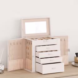 vidaXL Jewellery Box 5-Layer with Mirror Lockable White jewelry organiser - white, 5-layer