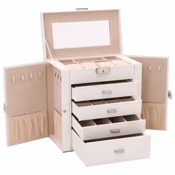 vidaXL Jewellery Box 5-Layer with Mirror Lockable White jewelry organiser - white, 5-layer - Additional view 5