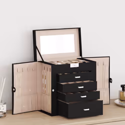 vidaXL Jewellery Box 5-Layer with Mirror Lockable White jewelry organiser - black, 5-layer