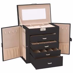 vidaXL Jewellery Box 5-Layer with Mirror Lockable White jewelry organiser - black, 5-layer - Additional view 5
