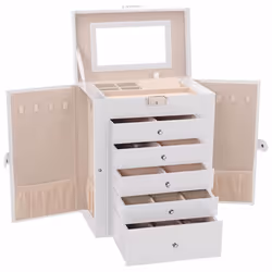 vidaXL Jewellery Box 5-Layer with Mirror Lockable White jewelry organiser - white, 6-layer - Additional view 5
