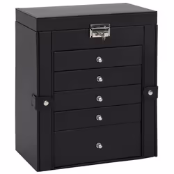vidaXL Jewellery Box 5-Layer with Mirror Lockable White jewelry organiser - black, 6-layer