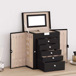 vidaXL Jewellery Box 5-Layer with Mirror Lockable White jewelry organiser - black, 6-layer