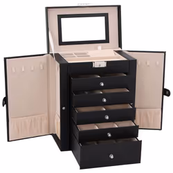 vidaXL Jewellery Box 5-Layer with Mirror Lockable White jewelry organiser - black, 6-layer - Additional view 5