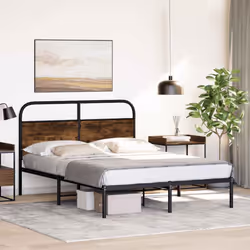 vidaXL Bed Frame Without Mattress 135x190 cm Double Smoked Oak Engineered Wood