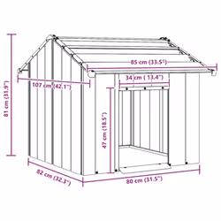 vidaXL Dog House with Roof 85x107x81 cm Galvanised Steel doghouse dog cage - anthracite, 85 x 107 x 81 cm