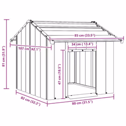 vidaXL Dog House with Roof 85x107x81 cm Galvanised Steel doghouse dog cage - grey, 85 x 107 x 81 cm