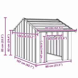 vidaXL Dog House with Roof 85x107x81 cm Galvanised Steel doghouse dog cage - grey, 83 x 130 x 85 cm