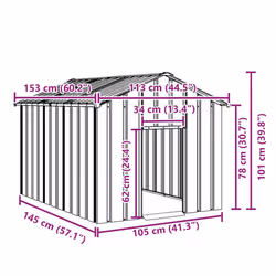 vidaXL Dog House with Roof Pet House Dog Shelter Dog Kannel Galvanised Steel - anthracite, 113 x 153 x 101 cm - Additional view 3