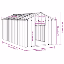 vidaXL Dog House with Roof Pet House Dog Shelter Dog Kannel Galvanised Steel - anthracite, 114 x 202 x 101 cm - Additional view 6