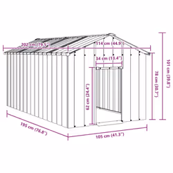 vidaXL Dog House with Roof Pet House Dog Shelter Dog Kannel Galvanised Steel - grey, 114 x 202 x 101 cm