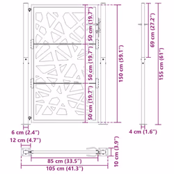 vidaXL Garden Gate 105x180 cm Weathering Steel Flame Design fence gate - steel/black, 105 x 155 cm/light design - Additional view 3