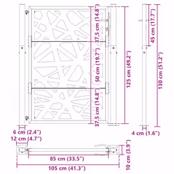 vidaXL Garden Gate 105x180 cm Weathering Steel Flame Design fence gate - weathering steel/brown, 105 x 130 cm/light design - Additional view 3