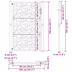 vidaXL Garden Gate 105x180 cm Weathering Steel Flame Design fence gate - steel/black, 105 x 155 cm/leaf design - Additional view 8