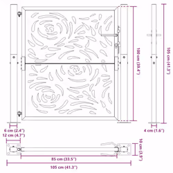 vidaXL Garden Gate 105x180 cm Weathering Steel Flame Design fence gate - weathering steel/brown, 105 x 105 cm/flame design - Additional view 3