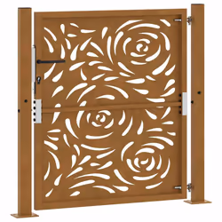vidaXL Garden Gate 105x180 cm Weathering Steel Flame Design fence gate - weathering steel/brown, 105 x 105 cm/flame design - Additional view 6