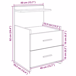 vidaXL Bedside Cabinet with 2 Drawers Nightstand Side Table Bed Table - concrete grey, 1 pcs