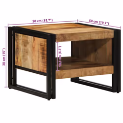 vidaXL Coffee Table 50x50x38 cm Solid Rough Wood Mango side table - Additional view 9