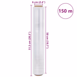 vidaXL Stretch Films Packaging Film Wrapping Film Stretch Wrap Roll 30 Î¼m - transparent, 50 cm x 150 m/ 2 pcs