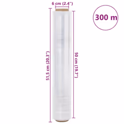 vidaXL Stretch Films Packaging Film Wrapping Film Stretch Wrap Roll 30 Î¼m - transparent, 50 cm x 300 m/ 2 pcs