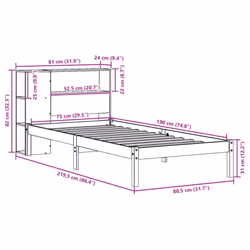 vidaXL Bookcase Bed without Mattress 75x190 cm Small Single Solid Wood Pine - Additional view 3
