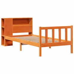 vidaXL Bookcase Bed without Mattress Wax Brown Small Single Solid Wood Pine