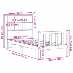 vidaXL Bookcase Bed without Mattress Bed Frame Home Bed Base Solid Wood Pine - natural, 100 x 200 cm