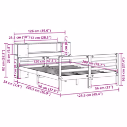 vidaXL Bookcase Bed without Mattress Bed Frame 140x200 cm Solid Wood Pine - natural, 120 x 200 cm