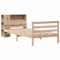 vidaXL Bookcase Bed without Mattress Bed Frame White Solid Wood Pine - natural, 90 x 200 cm