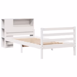 vidaXL Bookcase Bed without Mattress Bed Frame White Solid Wood Pine - white, 100 x 200 cm