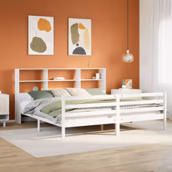vidaXL Bookcase Bed without Mattress Bed White Super King Solid Wood Pine