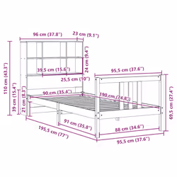 vidaXL Bookcase Bed without Mattress Solid Wood Pine - natural, 90 x 190 cm - Additional view 10