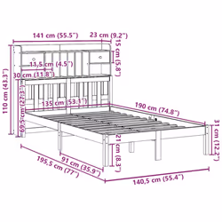 vidaXL Bookcase Bed without Mattress Bed Frame 200x200 cm Solid Wood Pine - 135 x 190 cm - Additional view 10