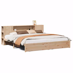 vidaXL Bookcase Bed without Mattress Bed White Small Double Solid Wood Pine - natural