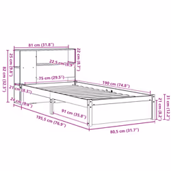 vidaXL Bookcase Bed without Mattress Home Bed Base Solid Wood Pine - white, 75 x 190 cm