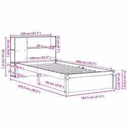 vidaXL Bookcase Bed without Mattress Home Bed Base Solid Wood Pine - white, 100 x 200 cm
