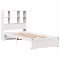 vidaXL Bookcase Bed without Mattress Home Bed Frame Bed Base Solid Wood Pine - white, 90 x 190 cm