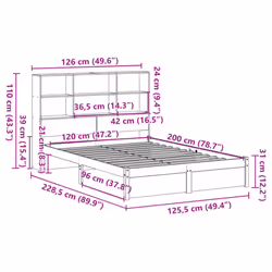 vidaXL Bookcase Bed without Mattress Home Bed Frame Bed Base Solid Wood Pine - white, 120 x 200 cm
