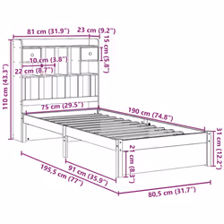 vidaXL Bookcase Bed without Mattress Bed Base Solid Wood Pine - white, 75 x 190 cm - Additional view 3