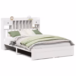vidaXL Bookcase Bed without Mattress Bed Base Solid Wood Pine - white, 140 x 190 cm