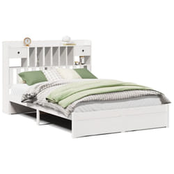 vidaXL Bookcase Bed without Mattress Bed Base Solid Wood Pine - white, 140 x 190 cm