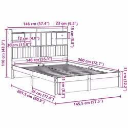 vidaXL Bookcase Bed without Mattress Bed Base Solid Wood Pine - white, 140 x 200 cm