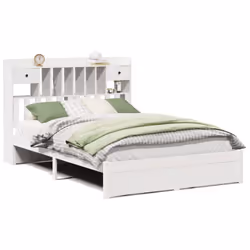 vidaXL Bookcase Bed without Mattress Bed Base Solid Wood Pine - white, 150 x 200 cm