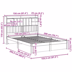 vidaXL Bookcase Bed without Mattress Bed Base Solid Wood Pine - white, 150 x 200 cm
